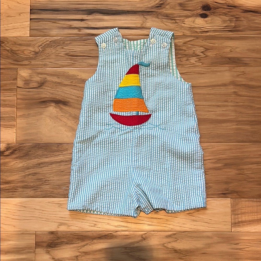 Striped Baby Romper with Sailboat Design